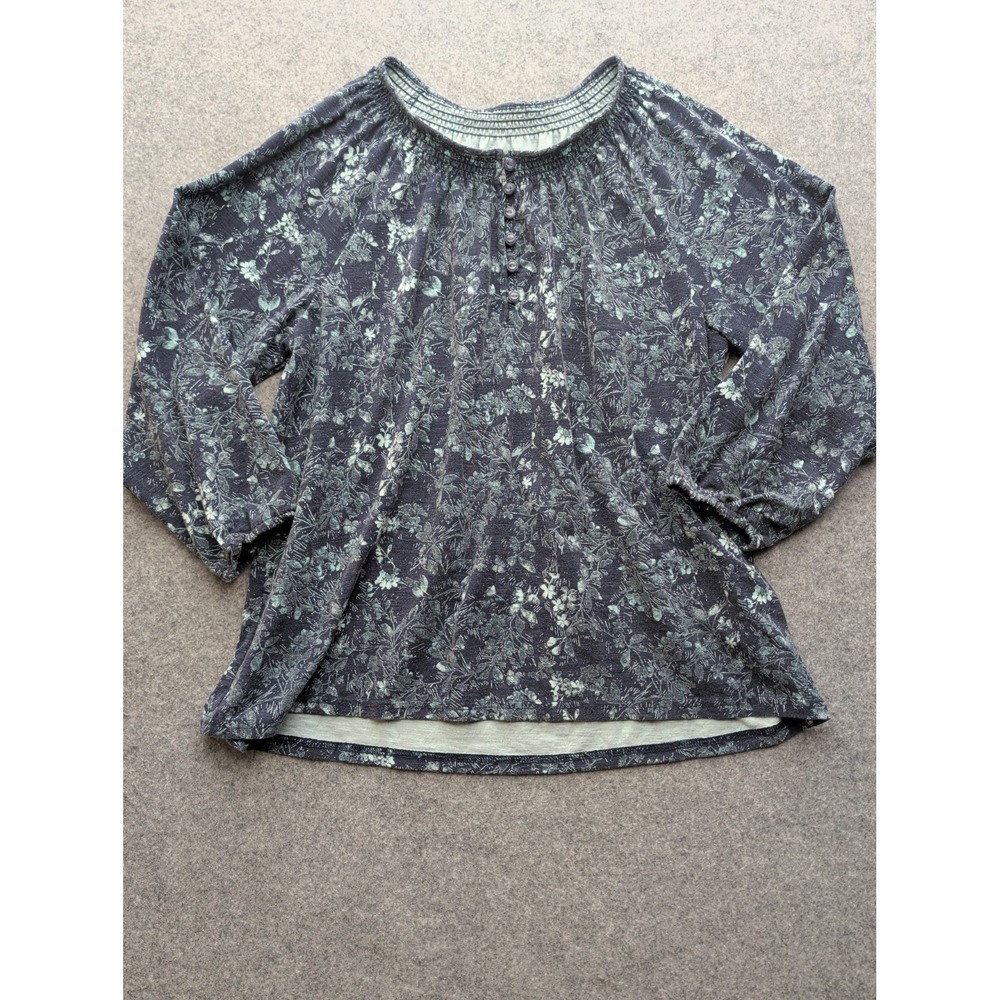 L.L. Bean Women's Blouse Long Sleeve Blue Floral M Petite
